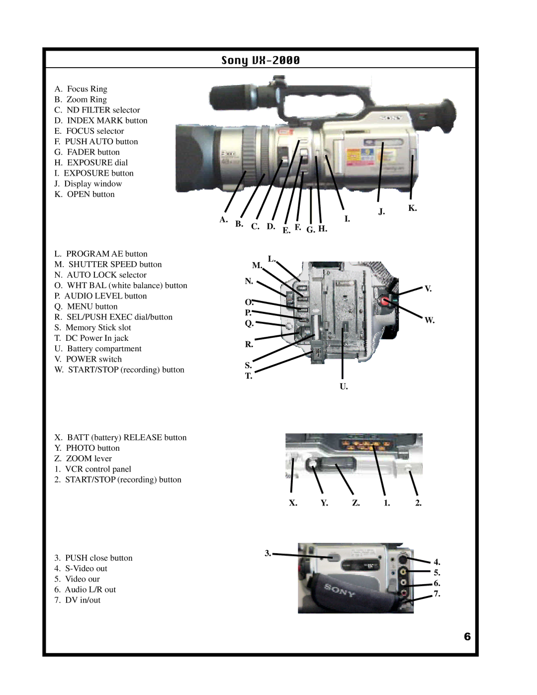 Sony VX-2000 specifications C. D. E. F. G. H 