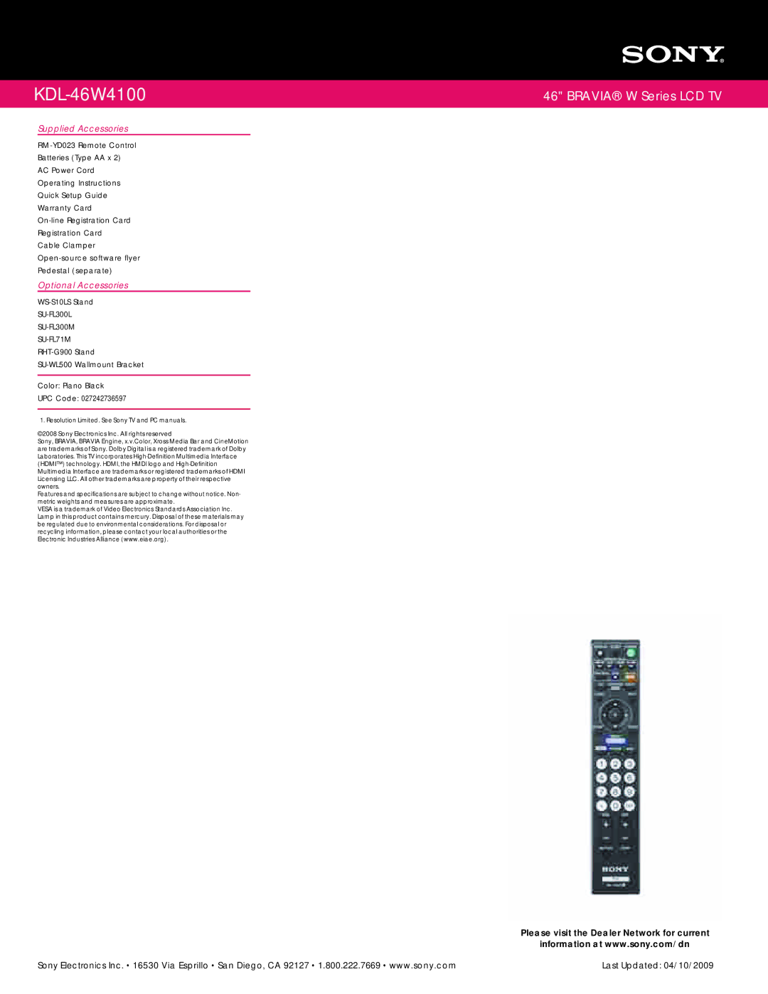 Sony W Series manual Supplied Accessories, Optional Accessories, SU-FL300L SU-FL300M SU-FL71M 