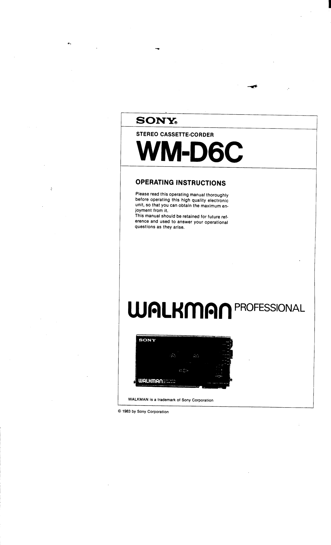 Sony WM-D6C manual 