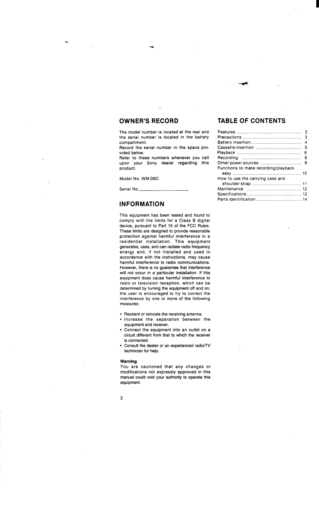 Sony WM-D6C manual 