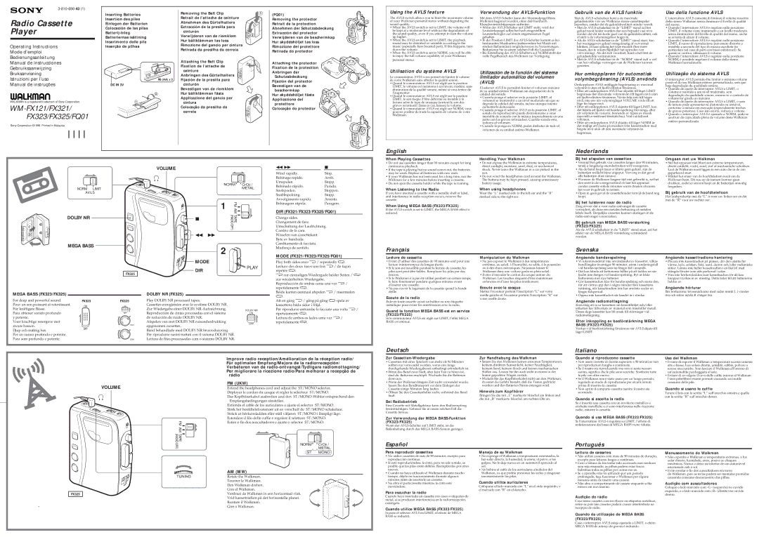 Sony WM-FX321 manual When Listening to the Radio When using headphones, When Using Mega Bass FX323/FX325, Bei Radiobetrieb 