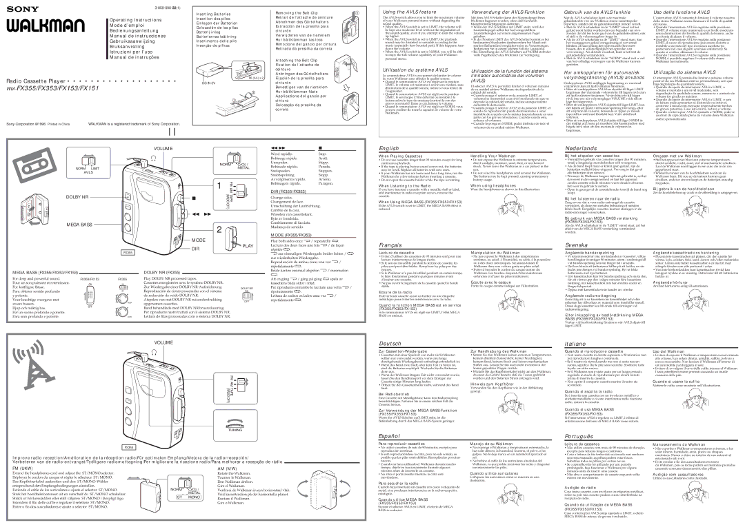 Sony WM-FX153 manual When Playing Cassettes Handling Your Walkman, When Listening to the Radio When using headphones 