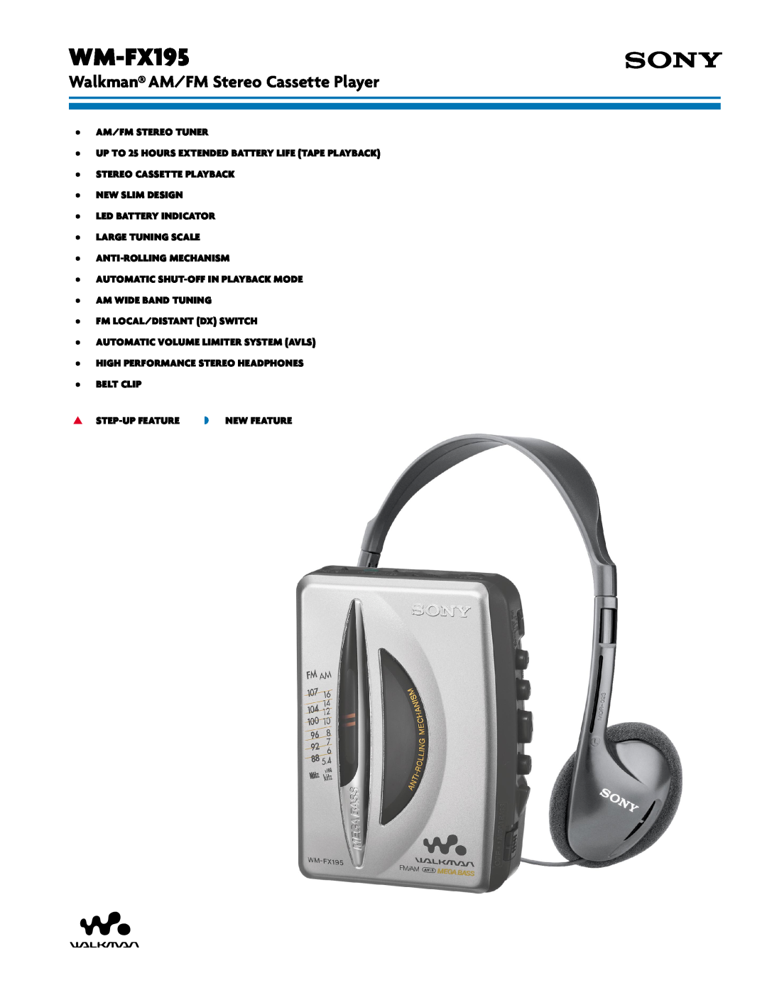 Sony WM-FX195 manual Walkman AM/FM Stereo Cassette Player 