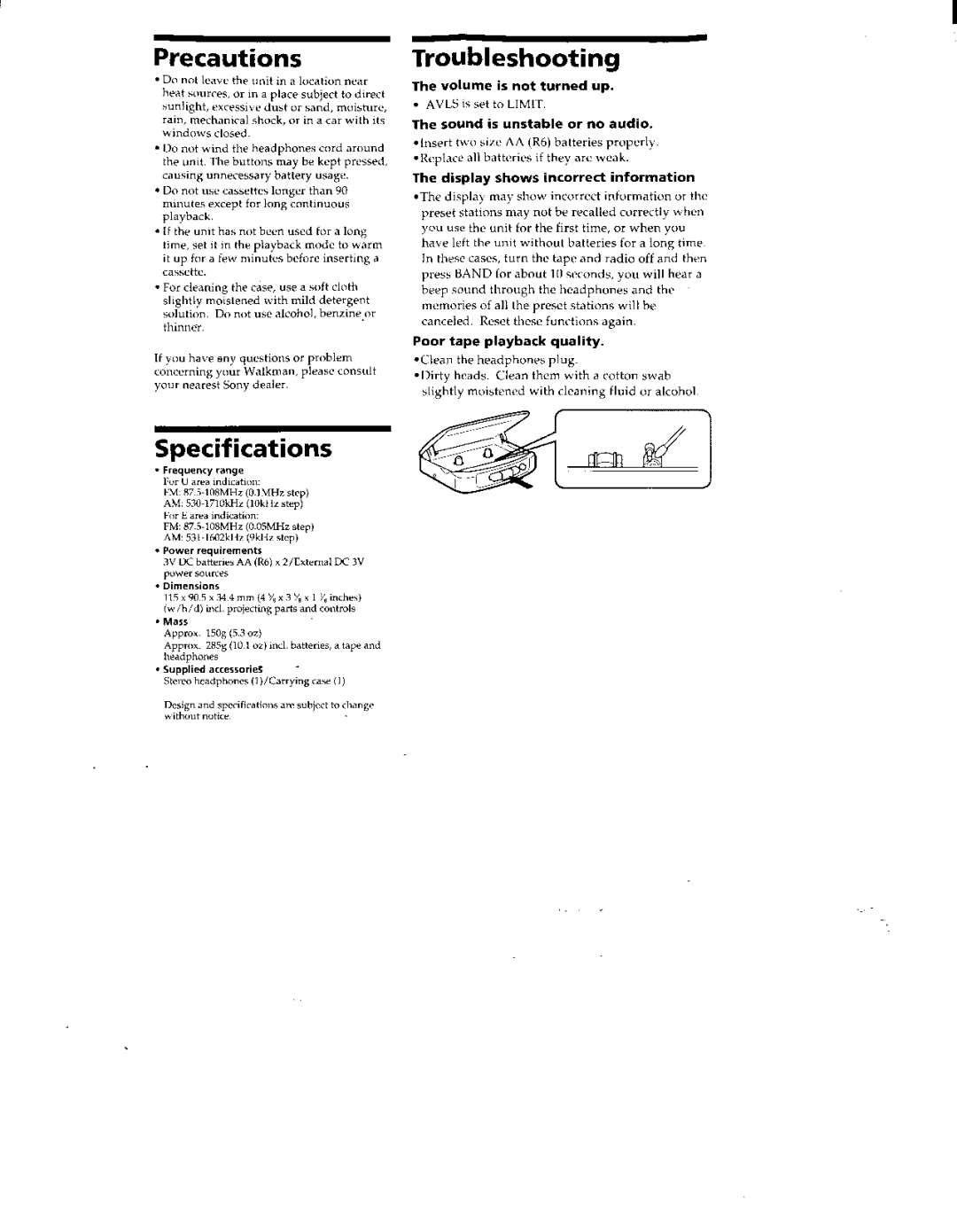 Sony WM-FX251 manual 