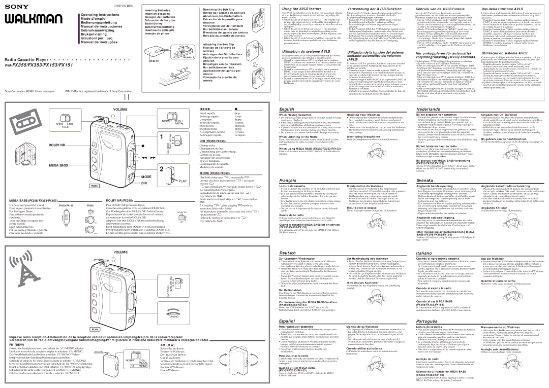 Sony WM-FX355 operating instructions When Playing Cassettes Handling Your Walkman, When Using Mega Bass FX355/FX353/FX153 