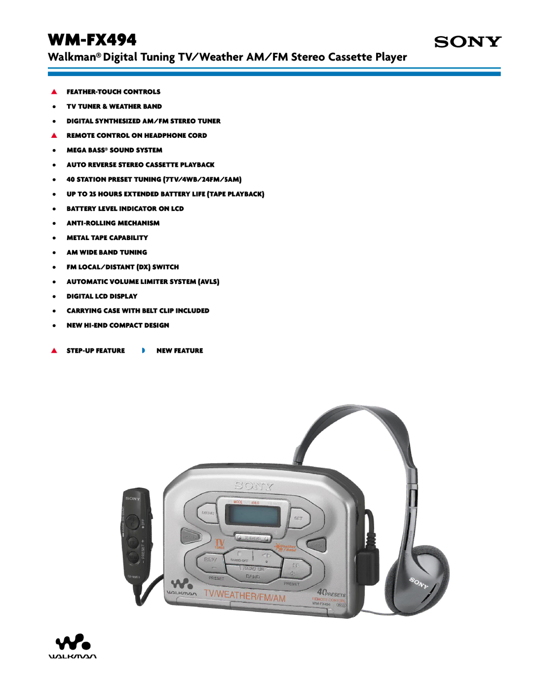 Sony WM-FX494 manual 