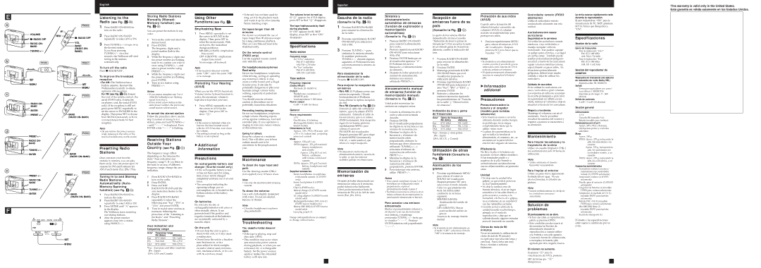 Sony WM-FX551 manual Presetting Radio Stations, Receiving Stations Outside Your, Precautions, Maintenance, Specifications 