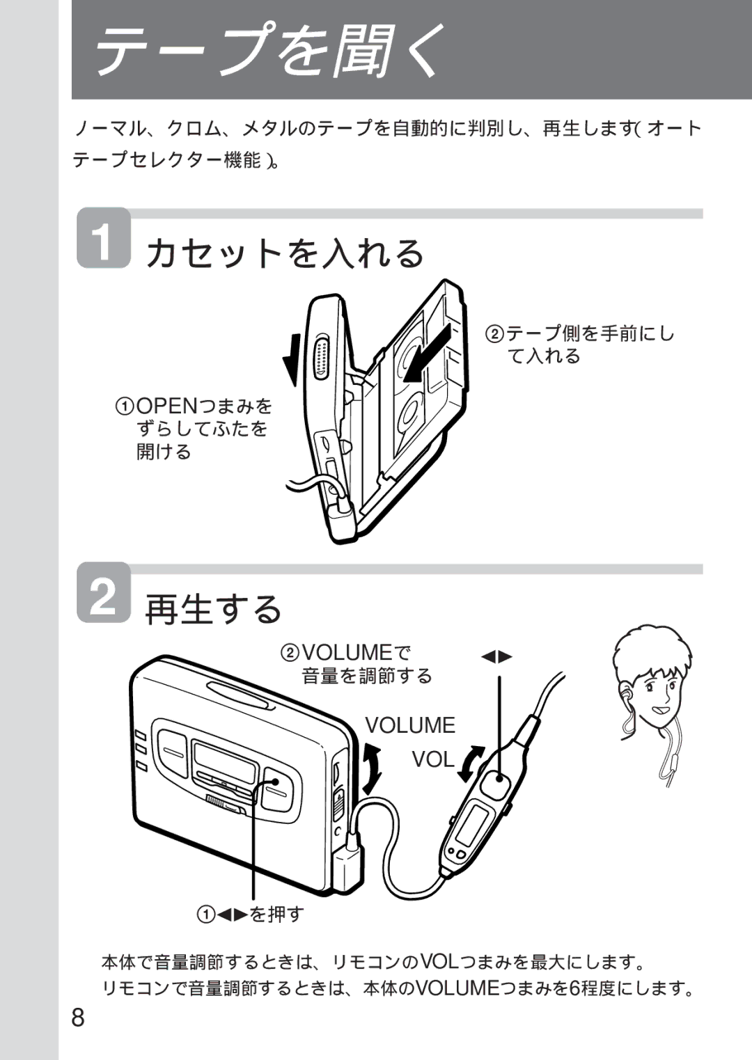 Sony WM-GX655 operating instructions カセットを入れる, 再生する 