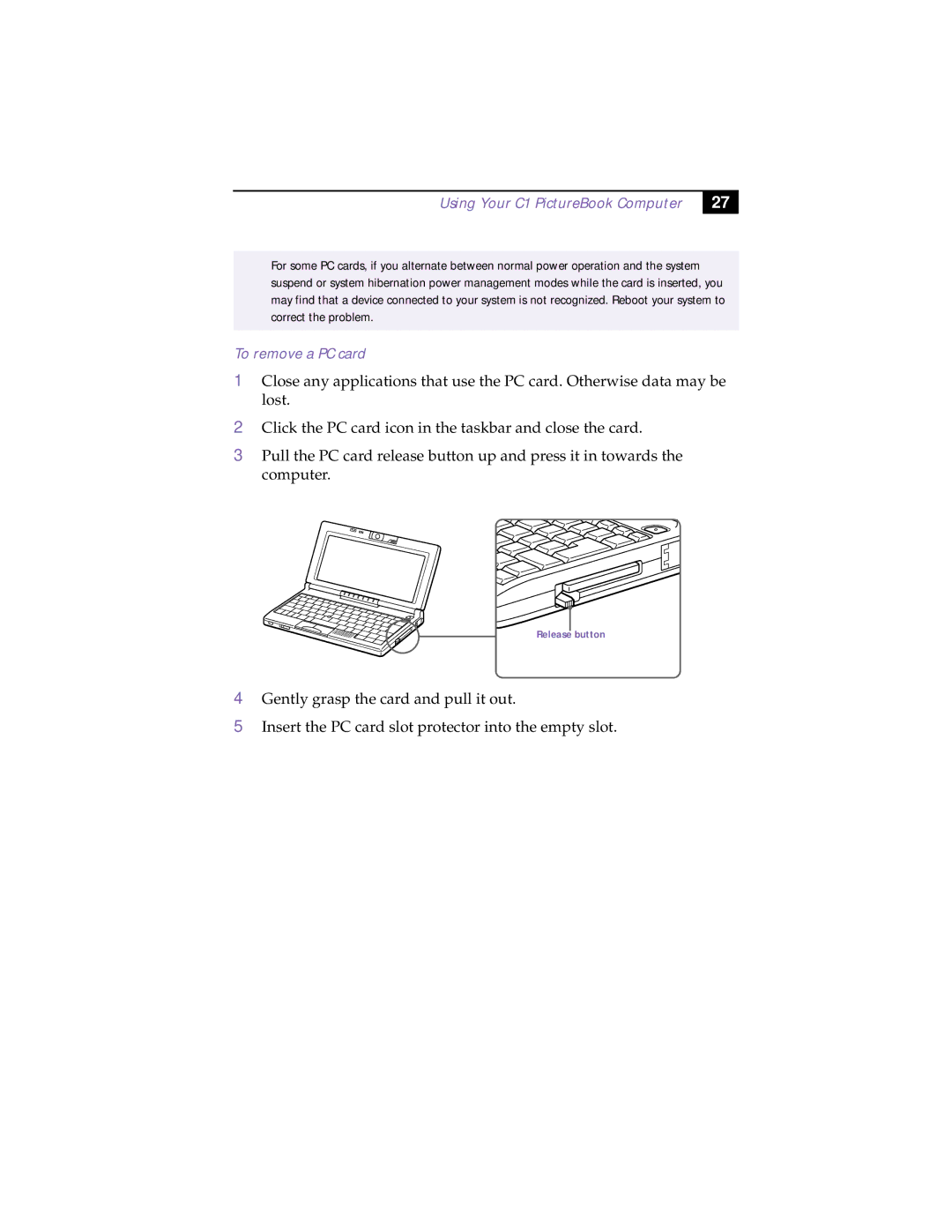 Sony XAV-C1 manual To remove a PC card 