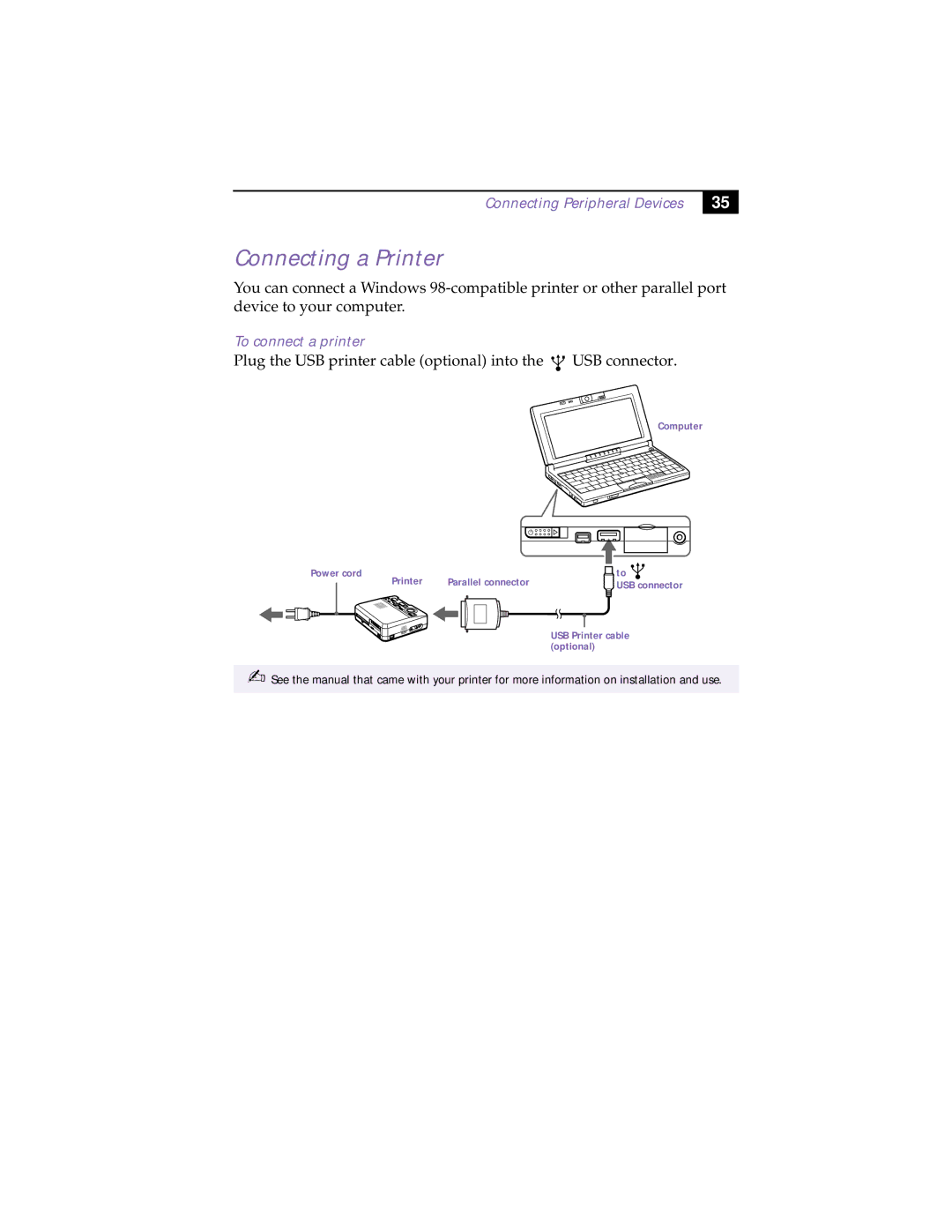 Sony XAV-C1 manual Connecting a Printer, Connecting Peripheral Devices, To connect a printer 