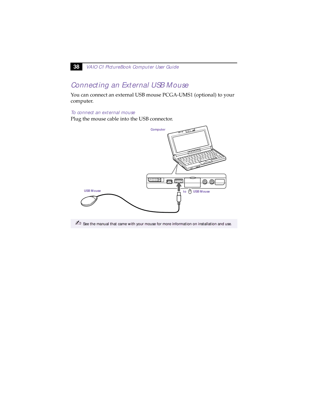 Sony XAV-C1 manual Connecting an External USB Mouse, To connect an external mouse 