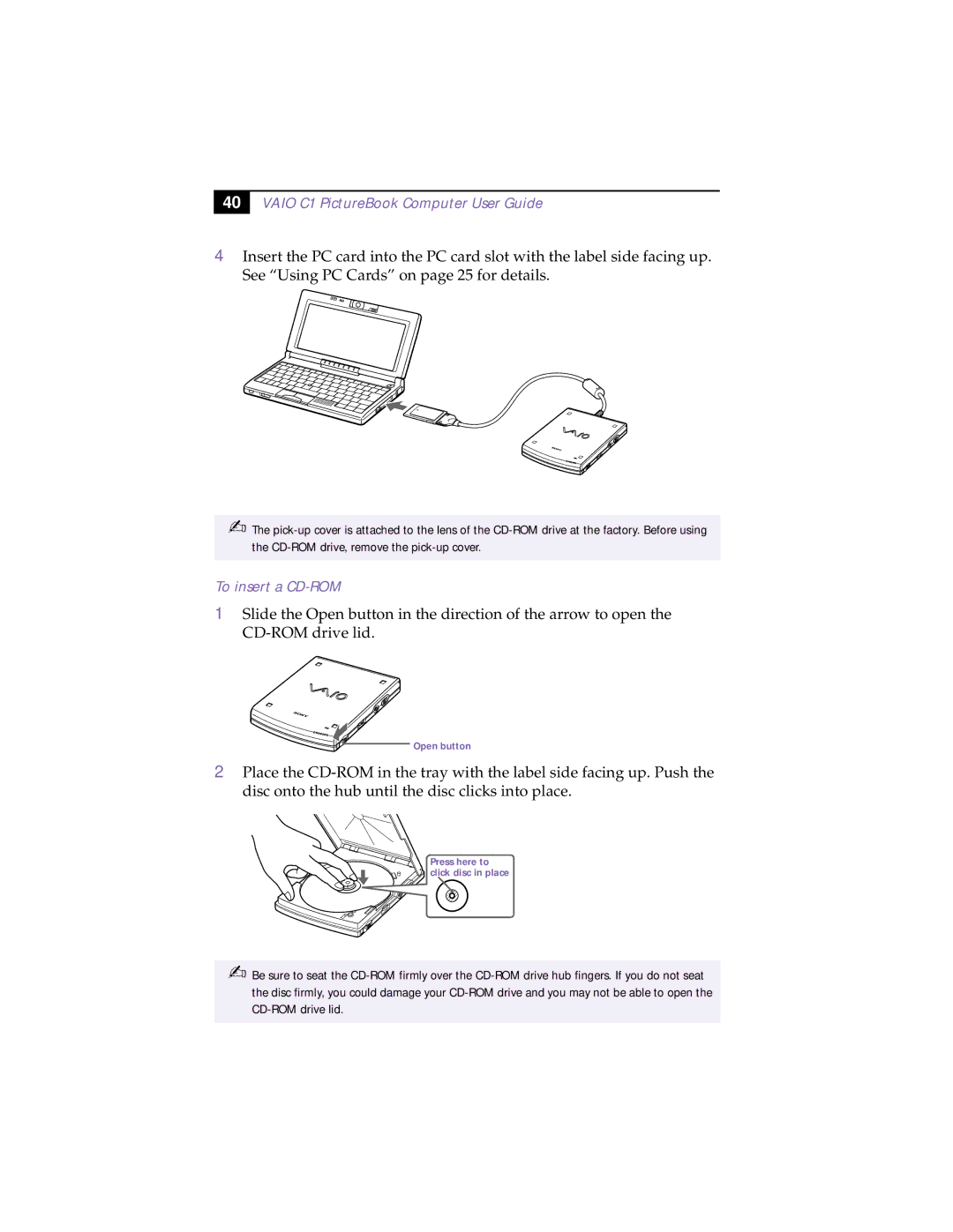 Sony XAV-C1 manual To insert a CD-ROM 