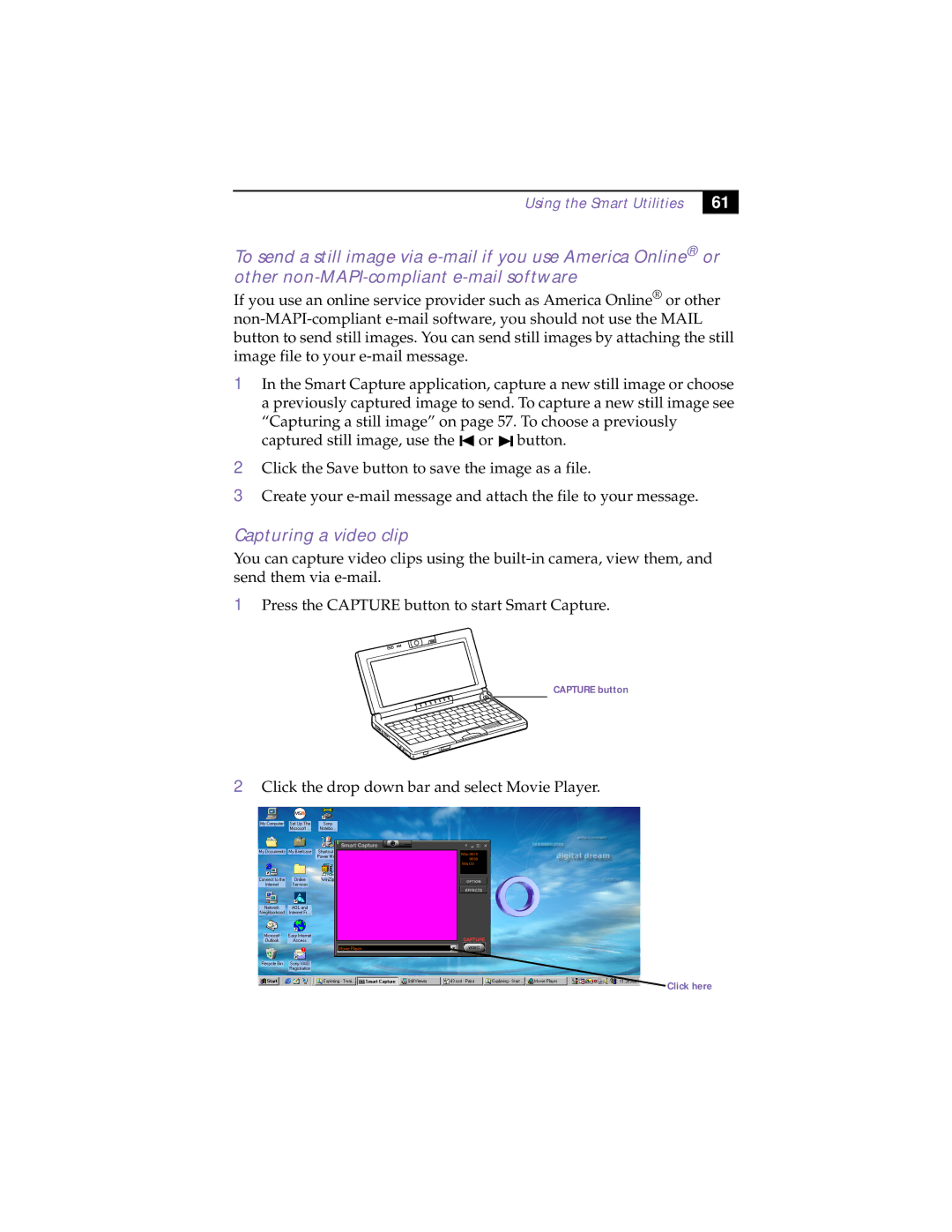 Sony XAV-C1 manual Capturing a video clip 