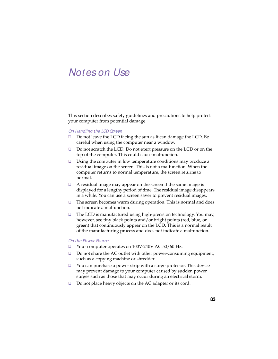 Sony XAV-C1 manual On Handling the LCD Screen, On the Power Source 