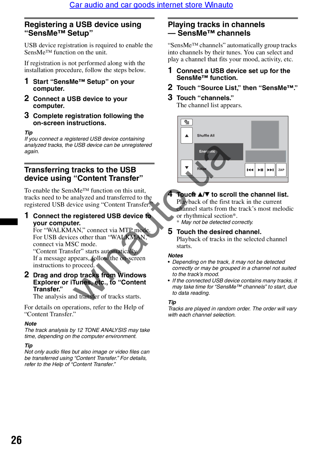 Sony XAV-E722 user manual Transferring tracks to the USB, Device using Content Transfer 