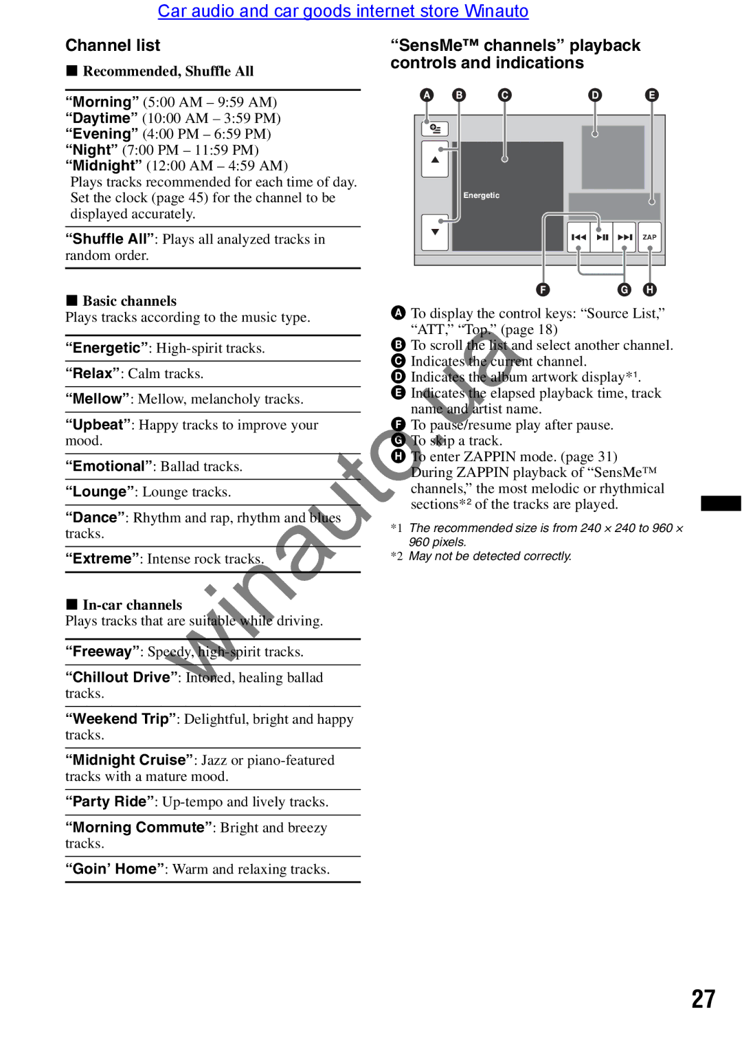 Sony XAV-E722 user manual Channel list SensMe channels playback, Controls and indications 