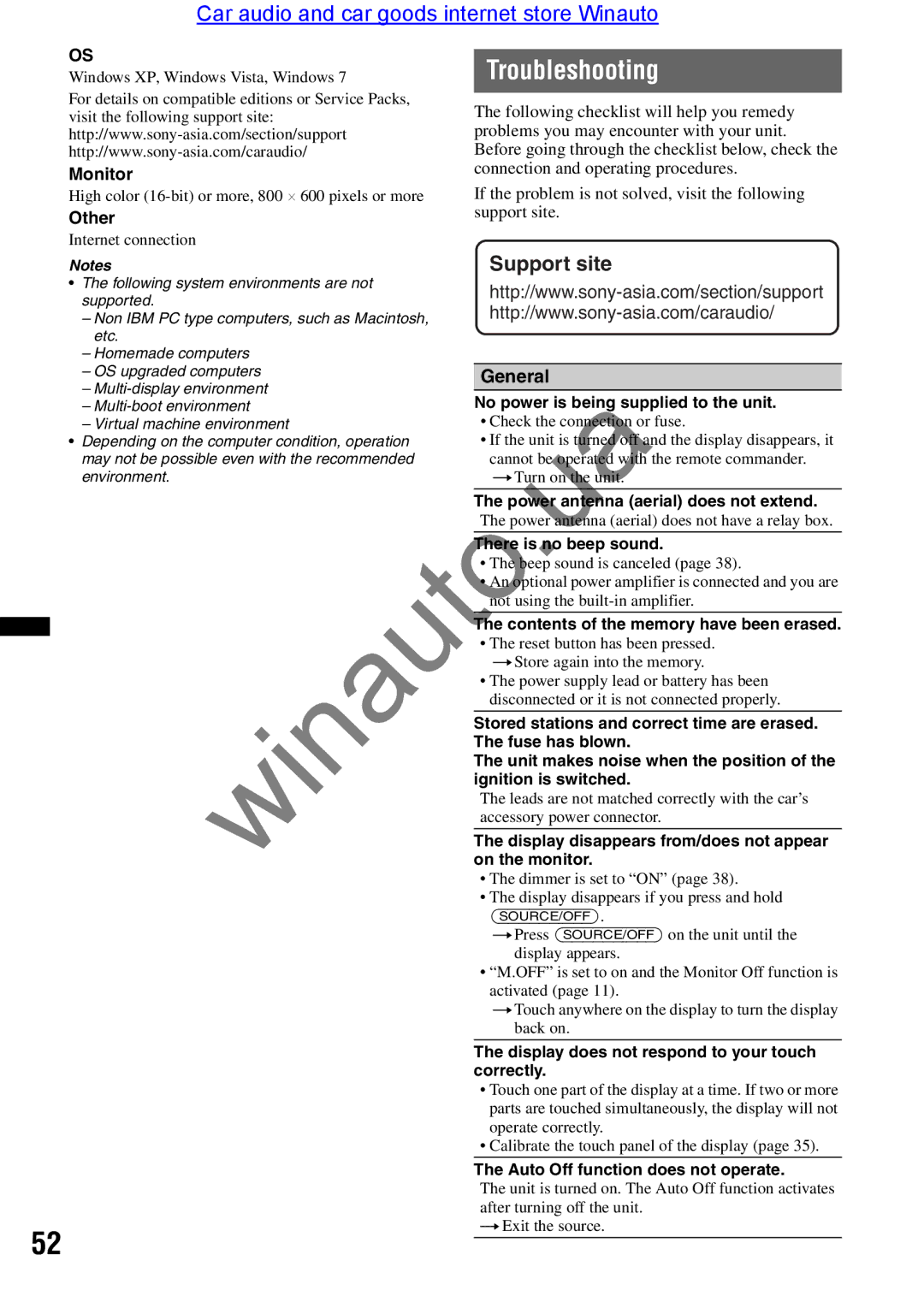 Sony XAV-E722 user manual Troubleshooting, Monitor⋅, Other, General 