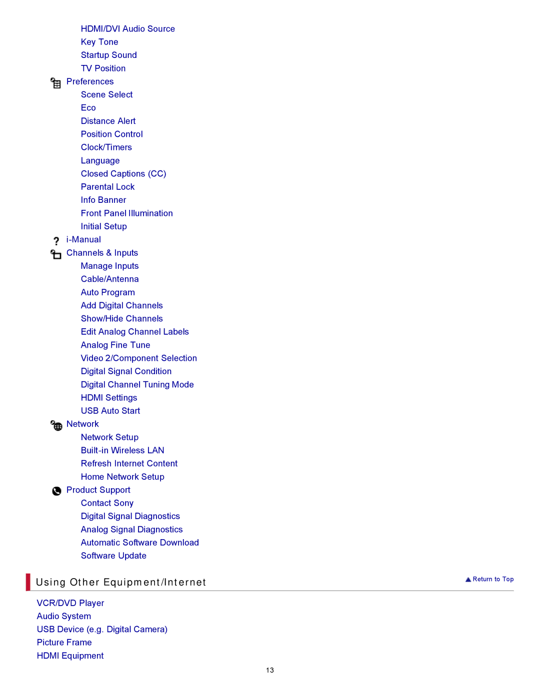 Sony XBR-55HX925 manual Using Other Equipment/Internet 