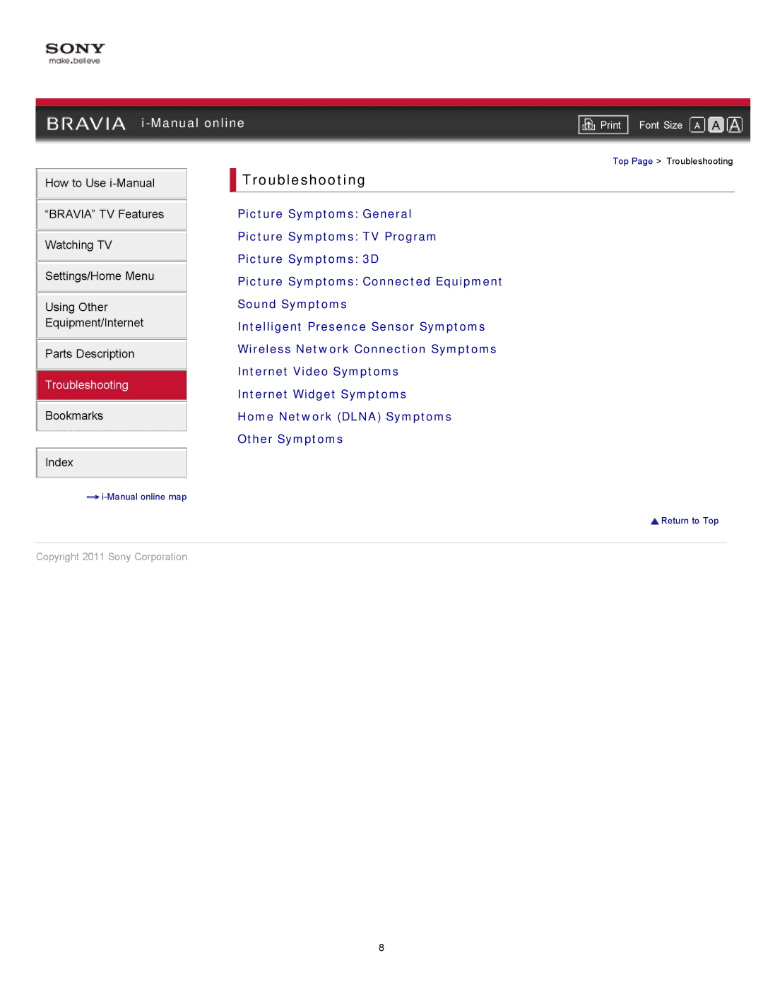 Sony XBR-55HX925 manual Troubleshooting 