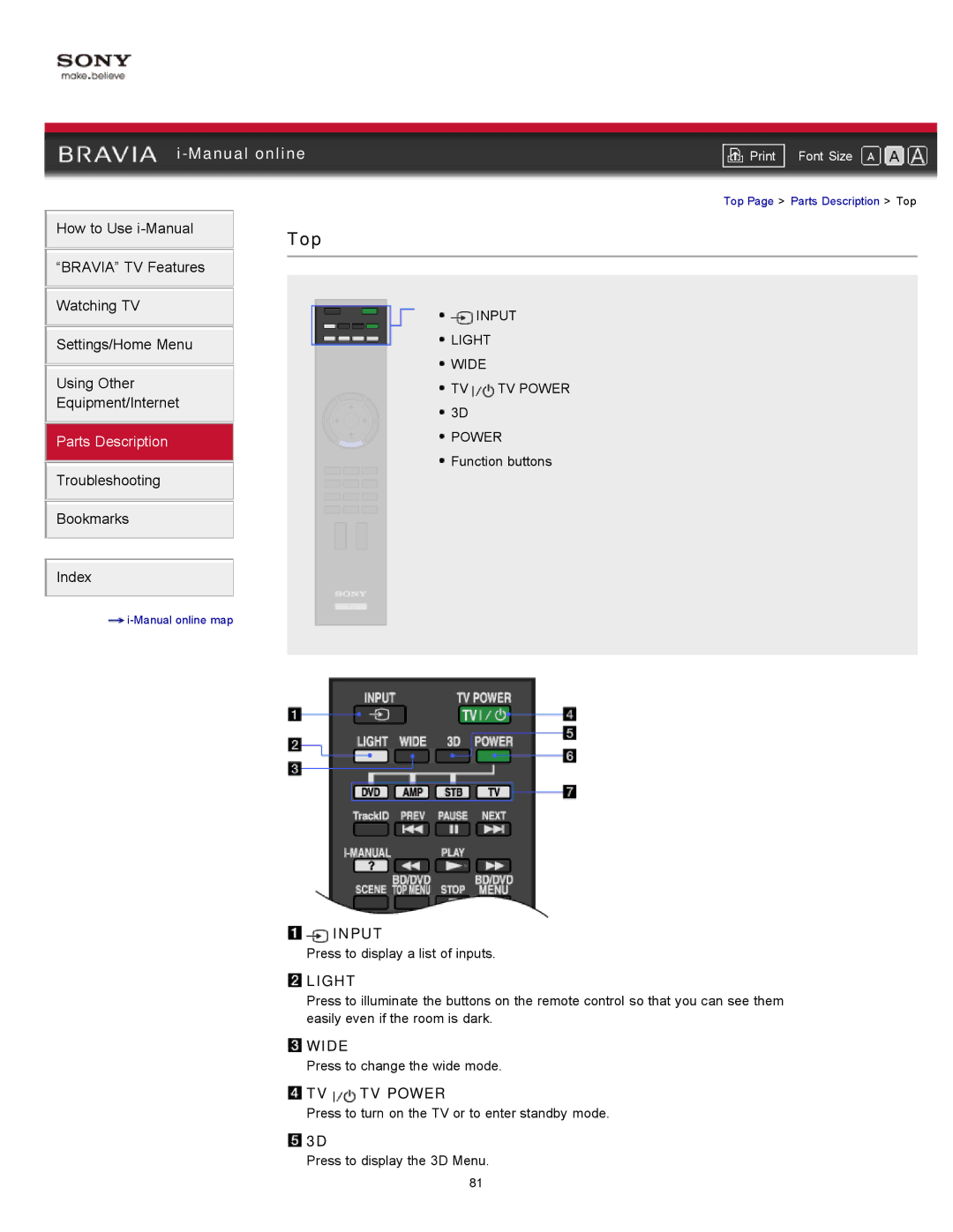 Sony 46HX929, XBR-55HX929 manual Top, Light, TV TV Power 