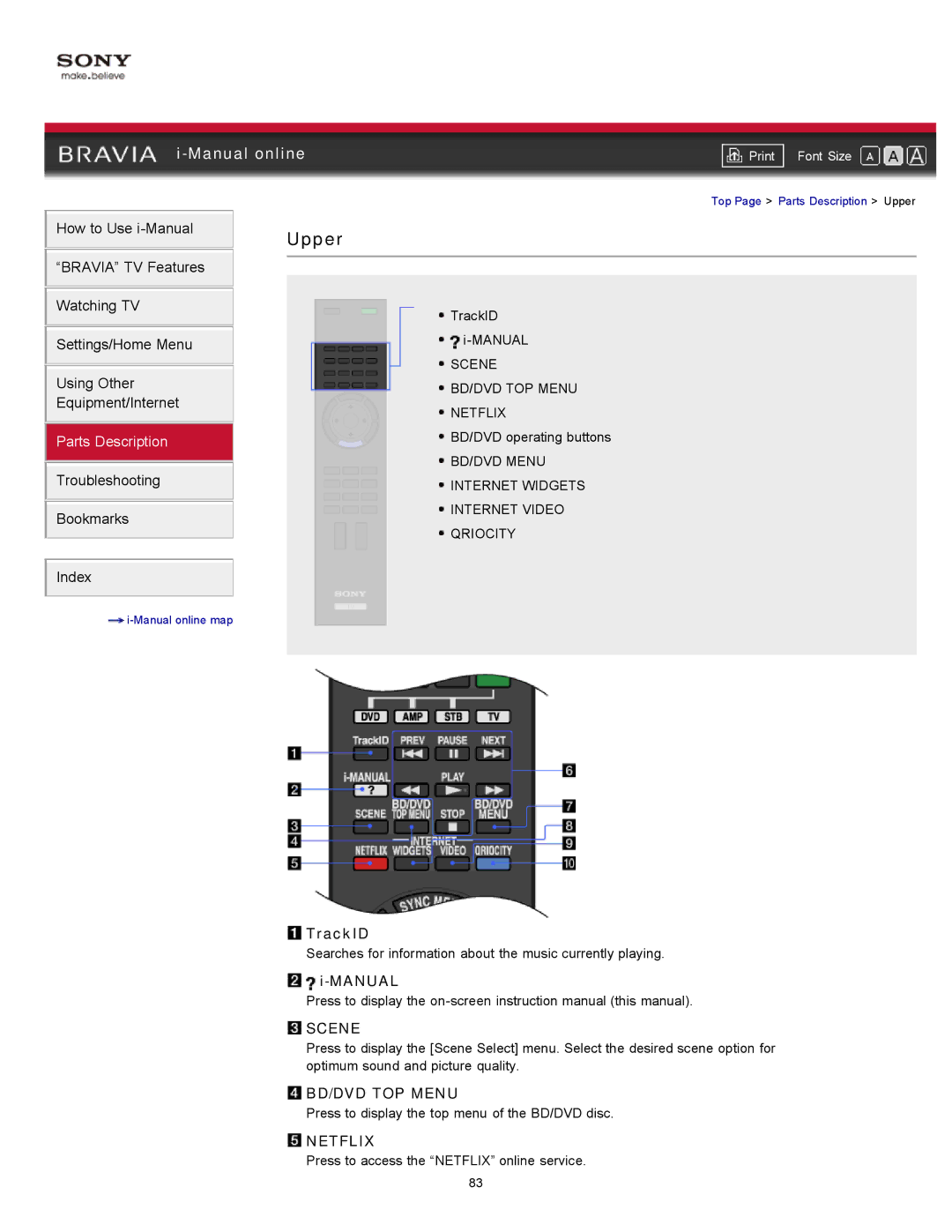 Sony 46HX929, XBR-55HX929 manual Upper, Manual, Scene, BD/DVD TOP Menu, Netflix 