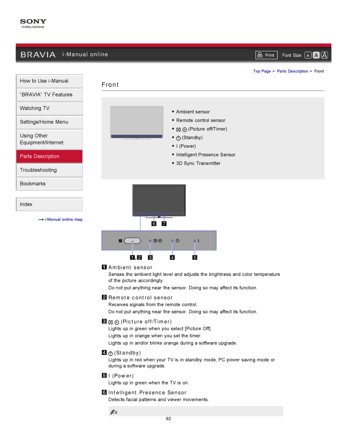 Sony XBR-55HX929, 46HX929 manual Front 