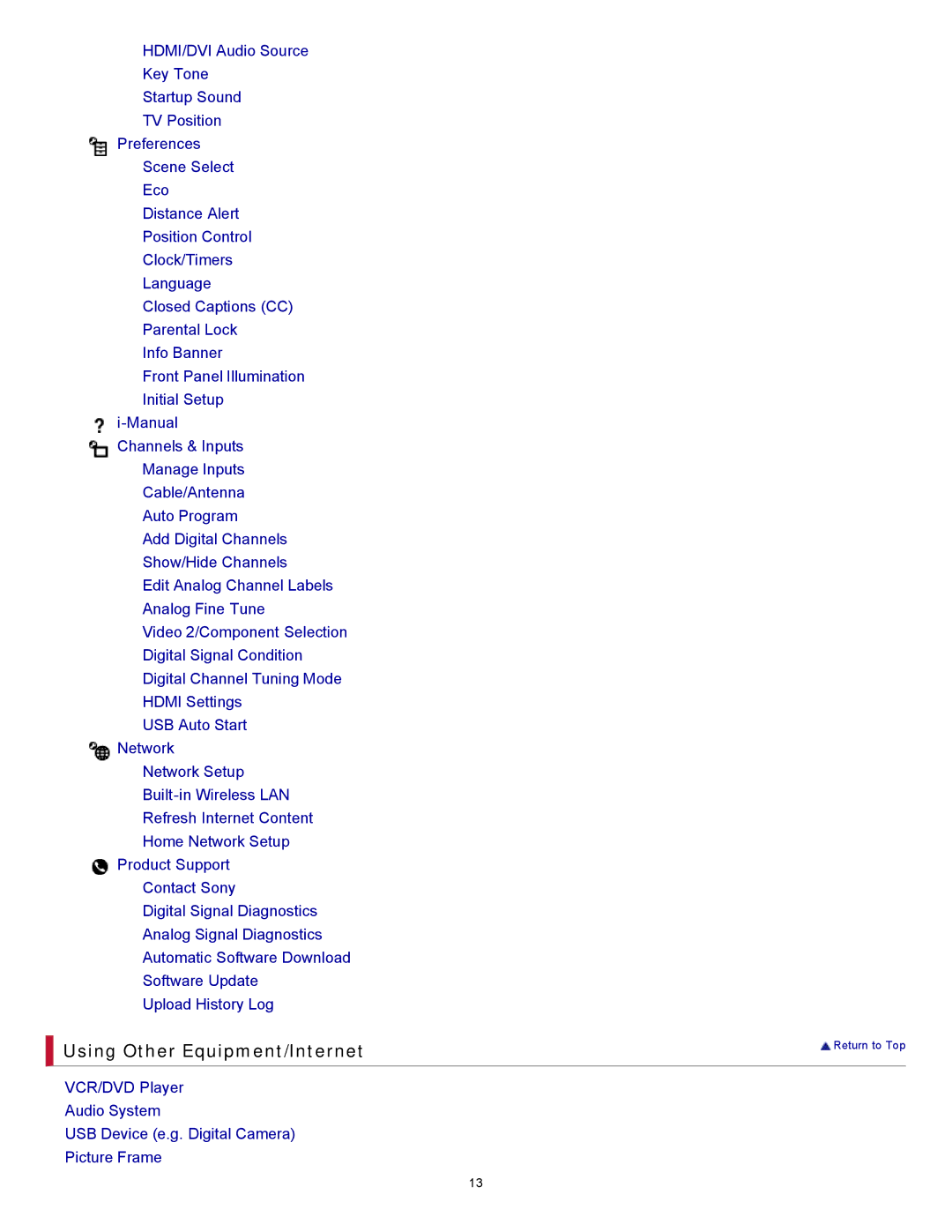 Sony XBR-65HX925 manual Using Other Equipment/Internet 