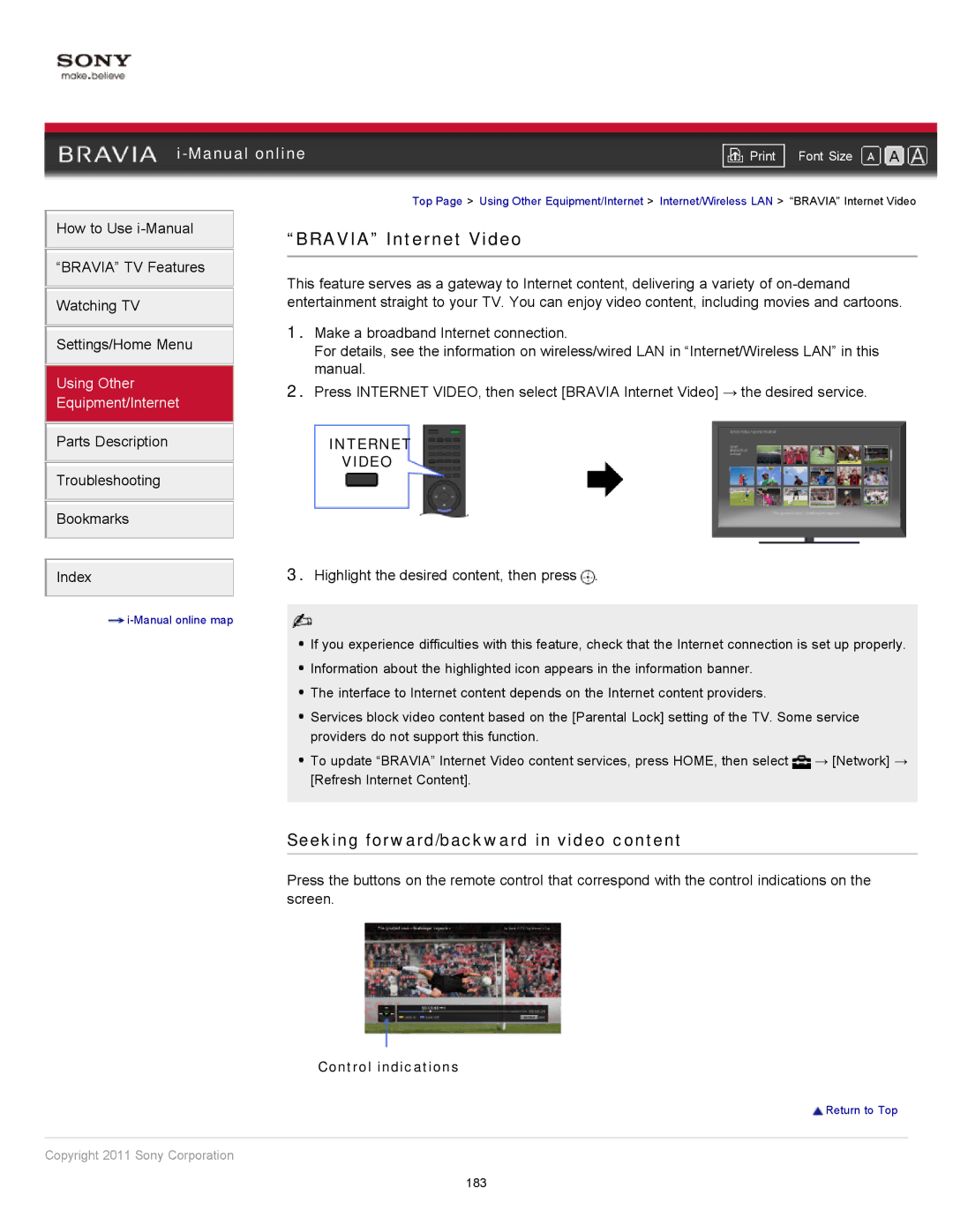 Sony XBR-65HX925 manual Index Highlight the desired content, then press 