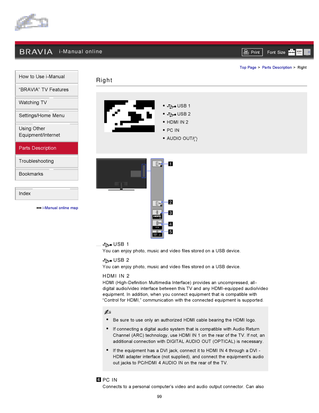 Sony XBR-65HX925 manual Usb, Hdmi 