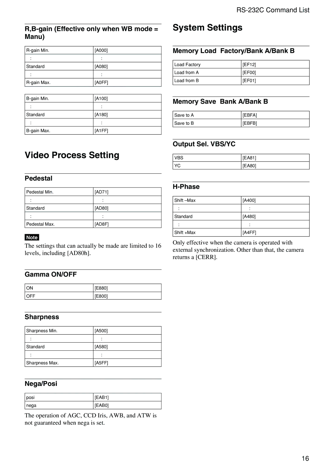 Sony XC-555P technical manual Video Process Setting, System Settings 