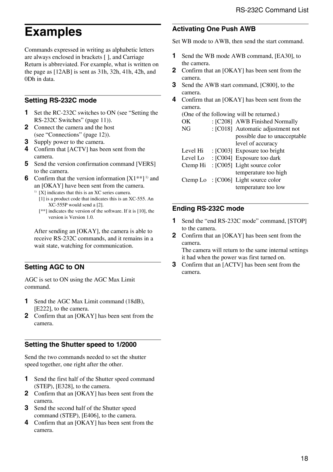 Sony XC-555P technical manual Examples 