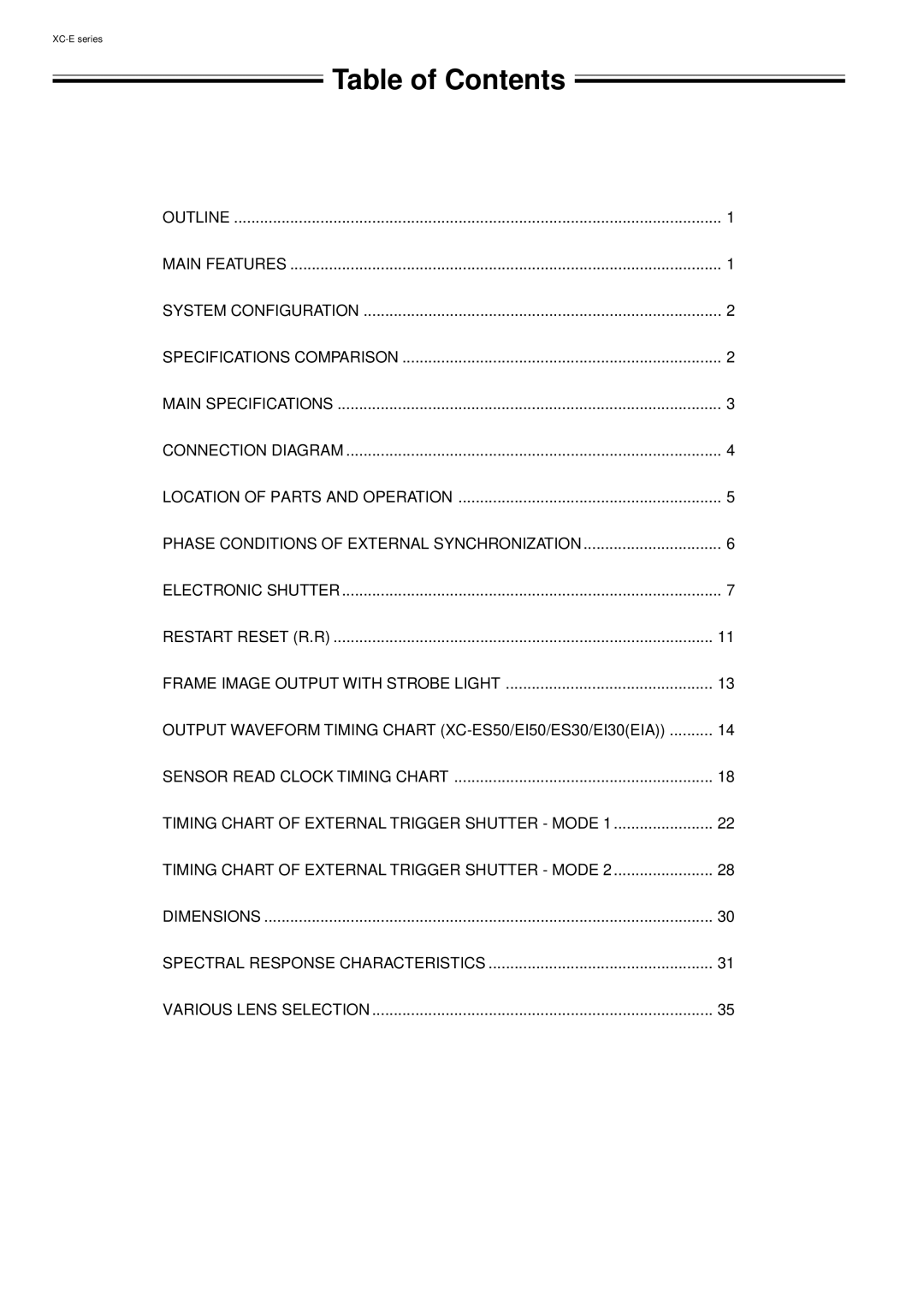 Sony XC-ES50/50CE manual Table of Contents 