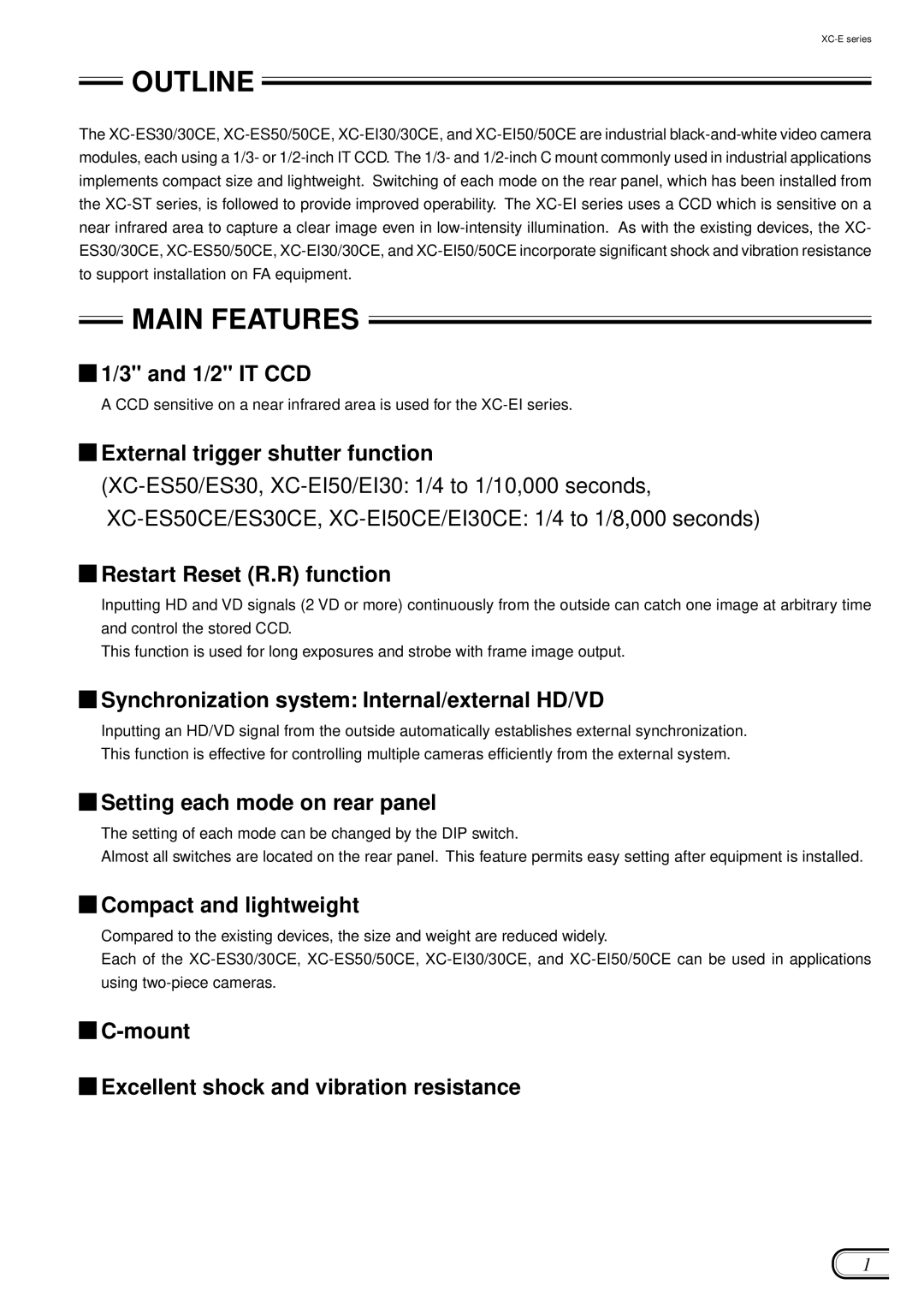 Sony XC-ES50/50CE manual Outline, Main Features 