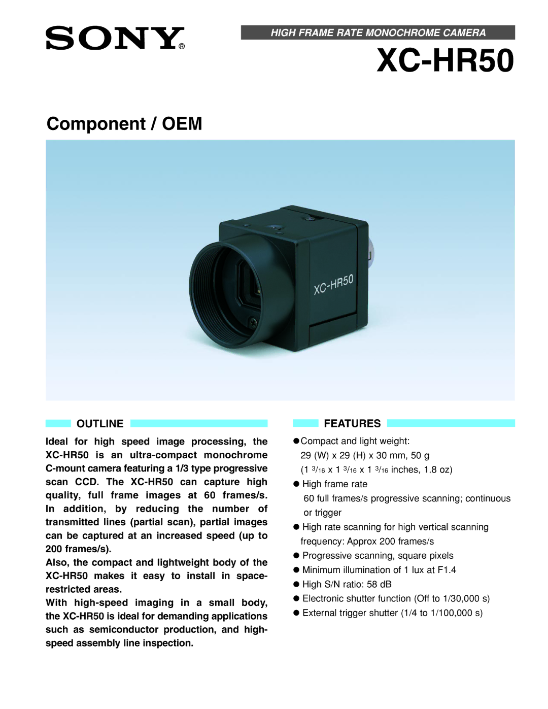 Sony XC-HR50 manual Outline 