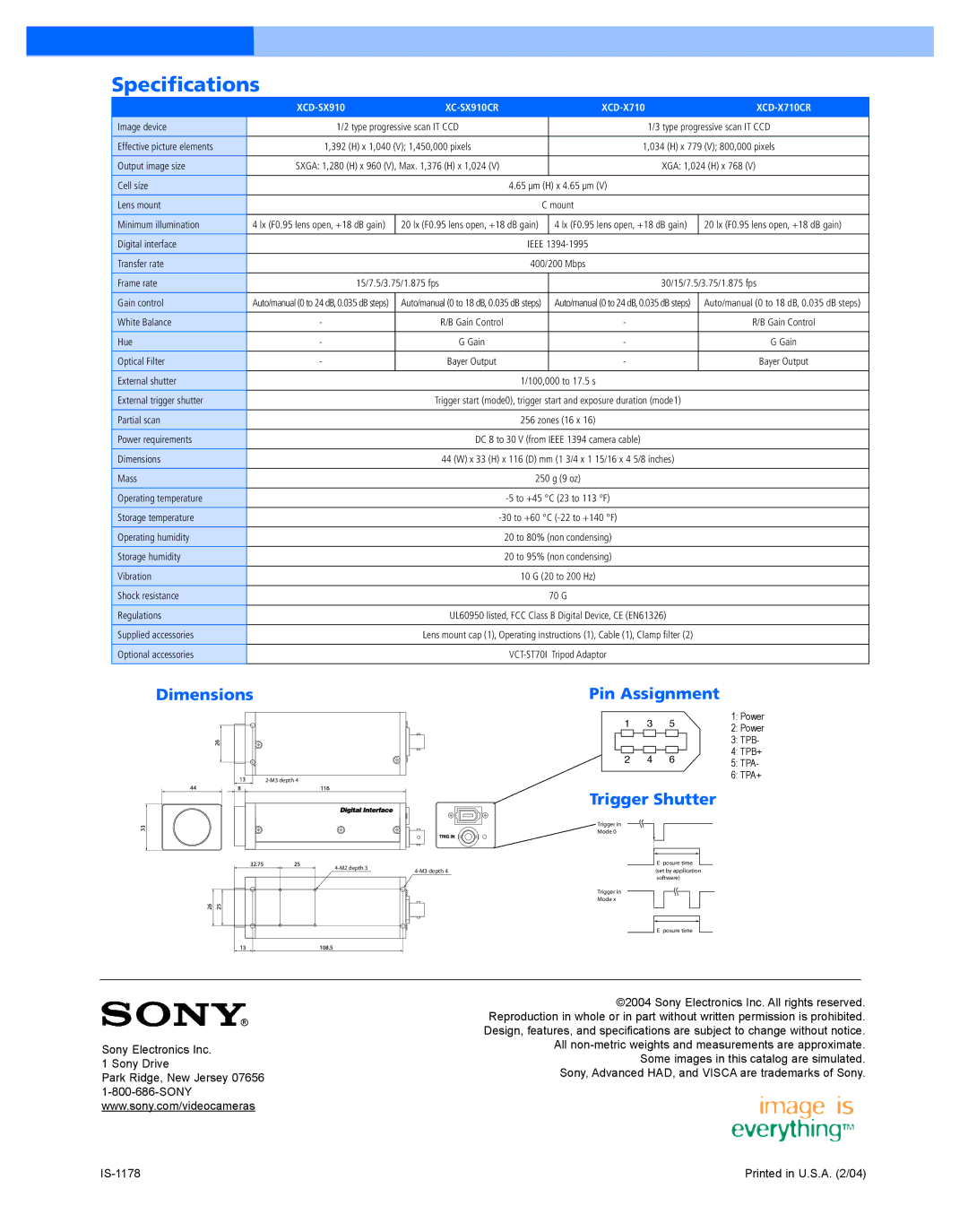 Sony XCD-SX910CR manual Speciﬁcations, XCD-X710CR 