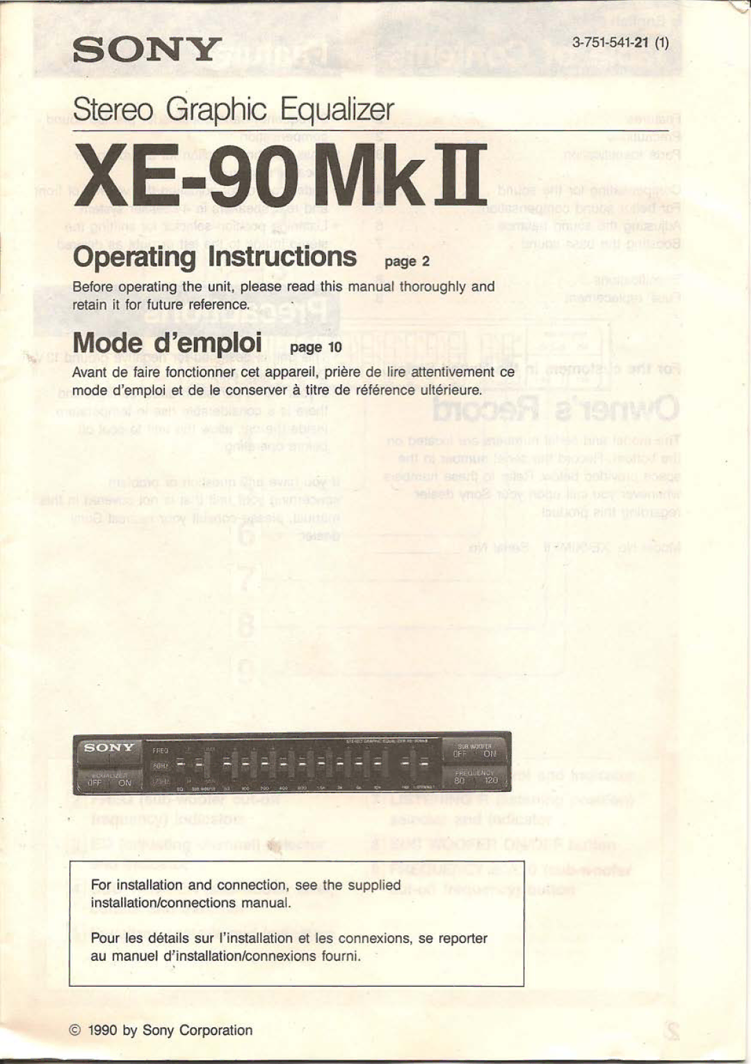 Sony XE-90MKII operating instructions XE-90MkH 