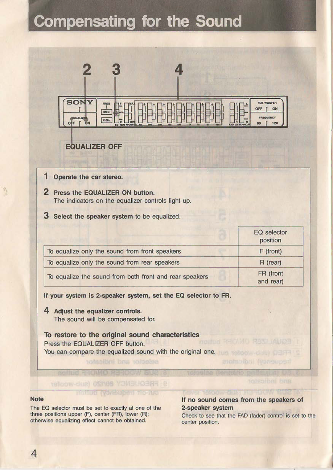 Sony XE-90MKII operating instructions Compensating for the Sound 