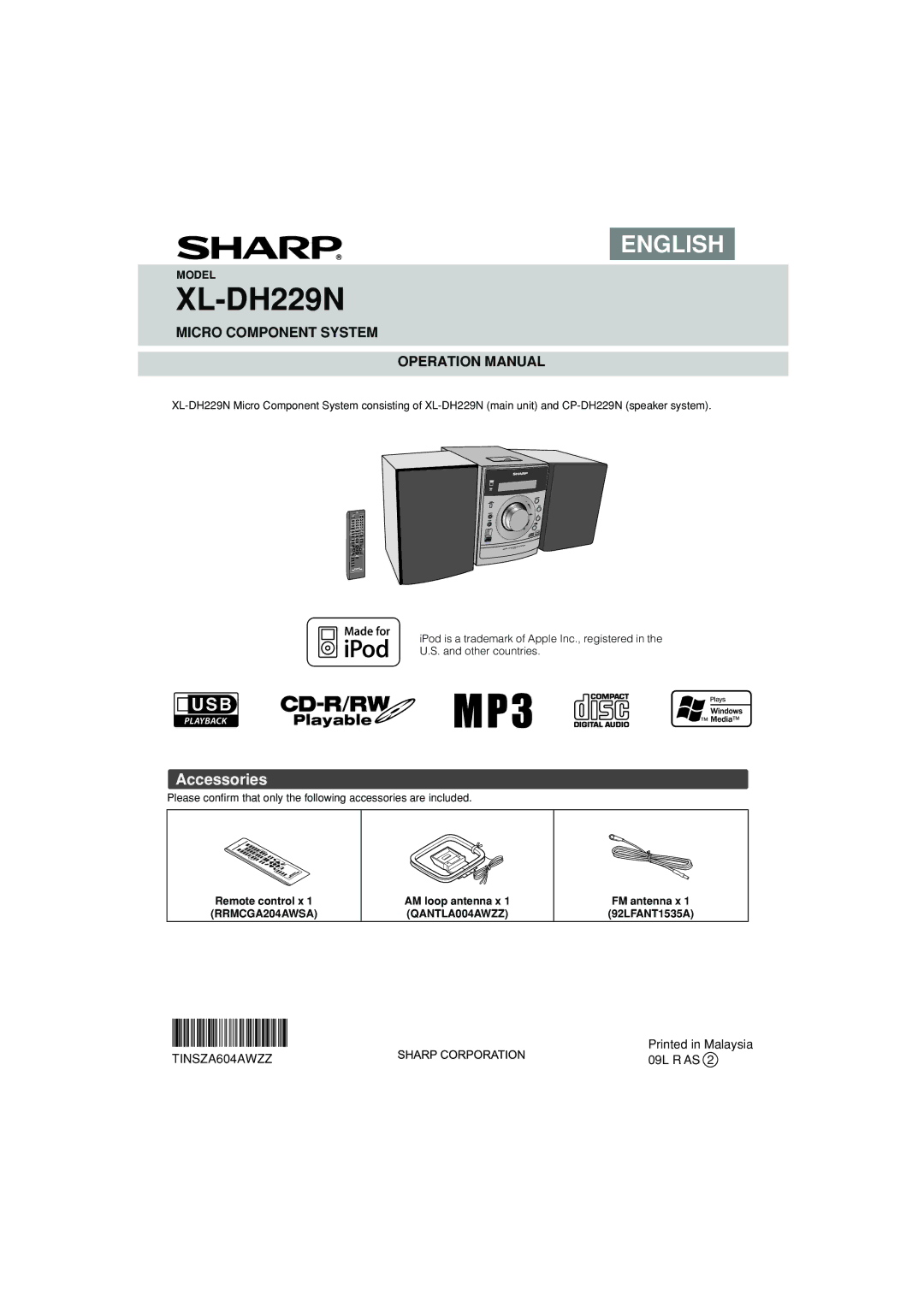 Sony XL-DH229N operation manual Accessories 