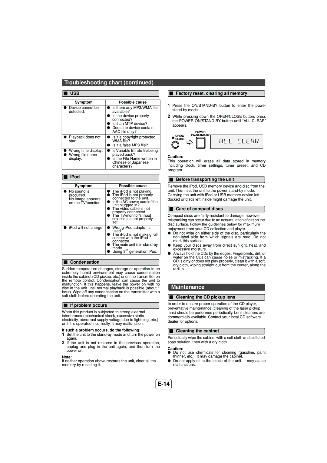 Sony XL-DH229N operation manual Maintenance 