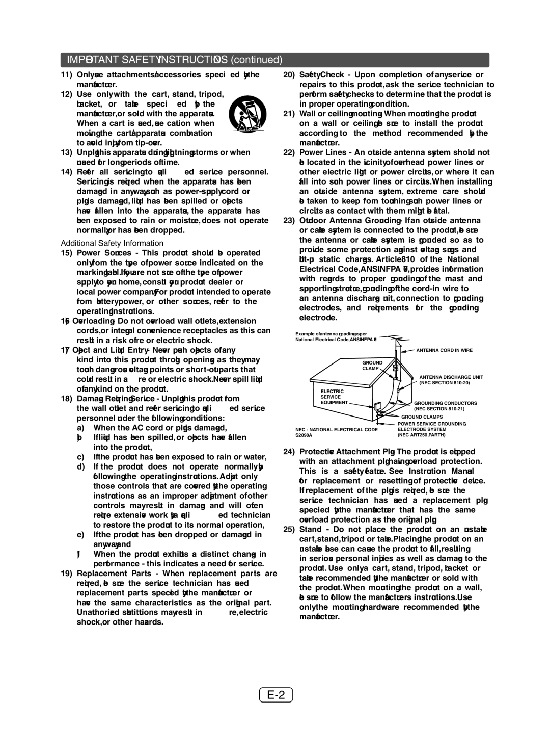 Sony XL-HF200P(BK) operation manual Important Safety Instructions, Additional Safety Information 