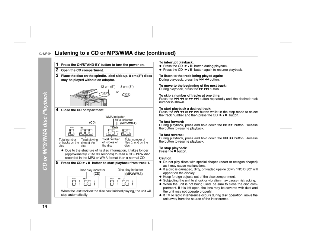 Sony XL-MP2H Close the CD compartment, Press the CD / button to start playback from track, To interrupt playback 