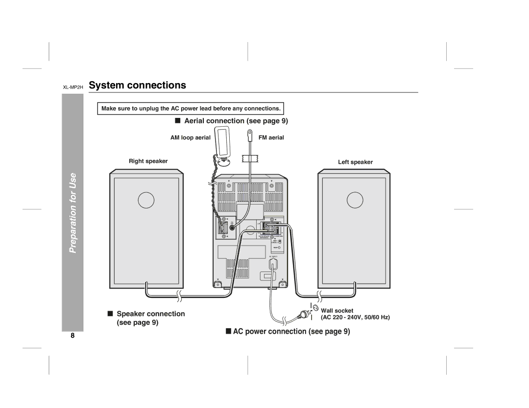 Sony XL-MP2H operation manual System connections, Preparation for Use 