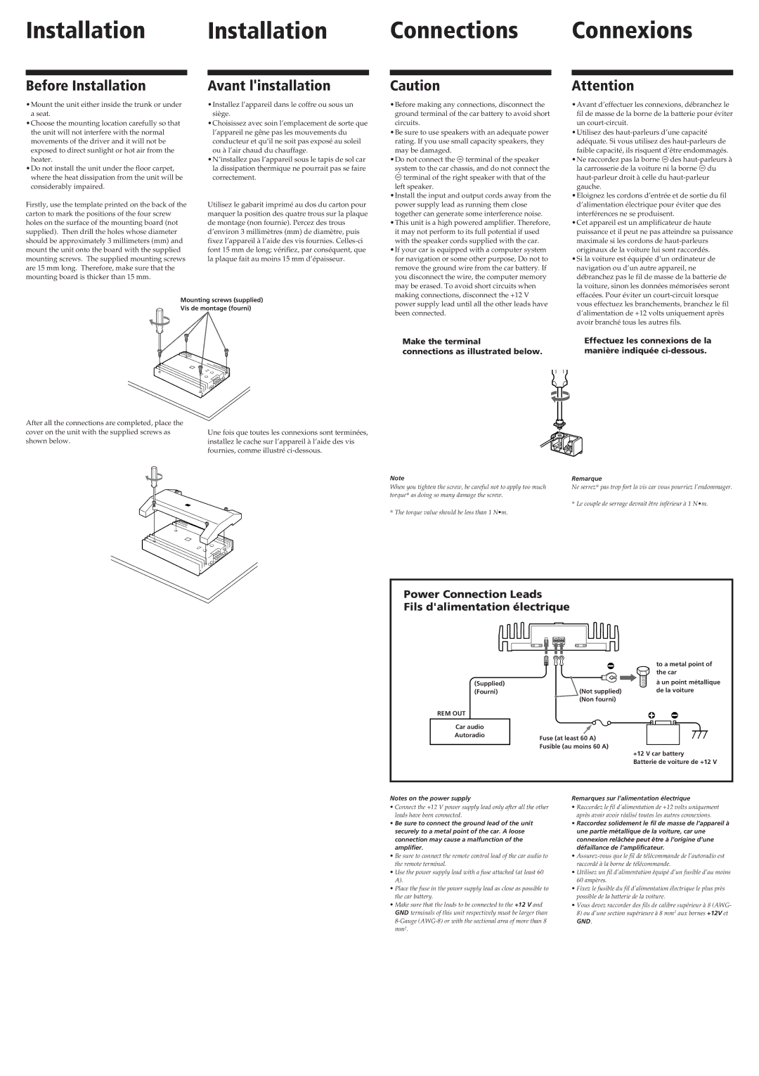 Sony XM-450G operating instructions Before Installation, Avant linstallation 