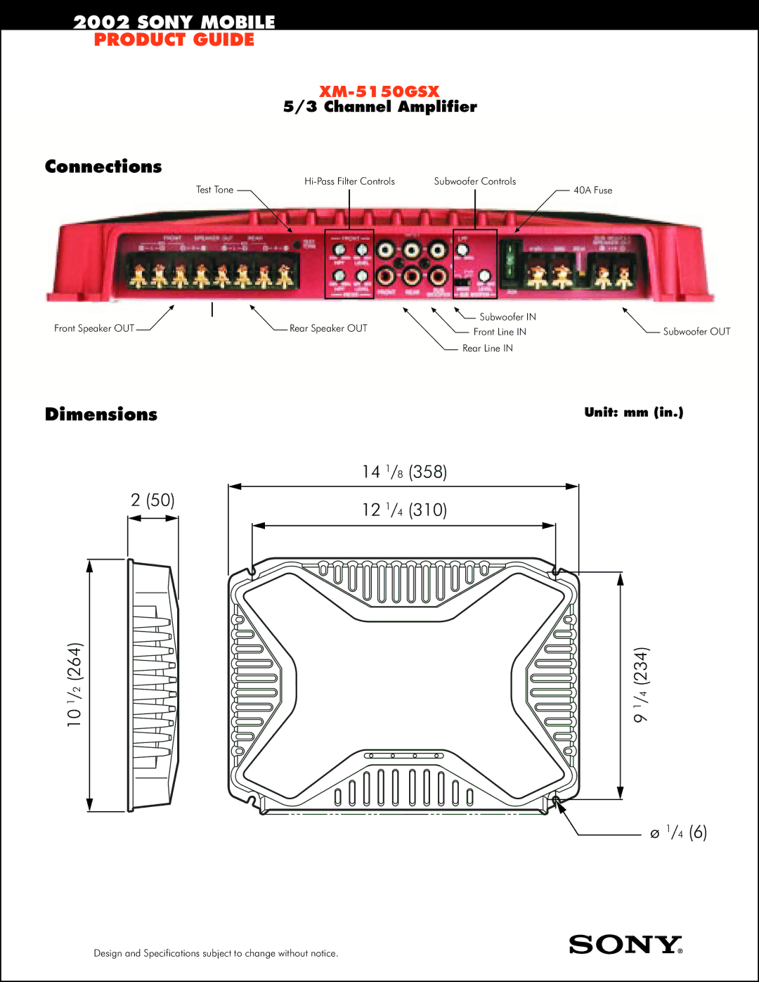 Sony XM-5150GSX specifications Connections, Dimensions 