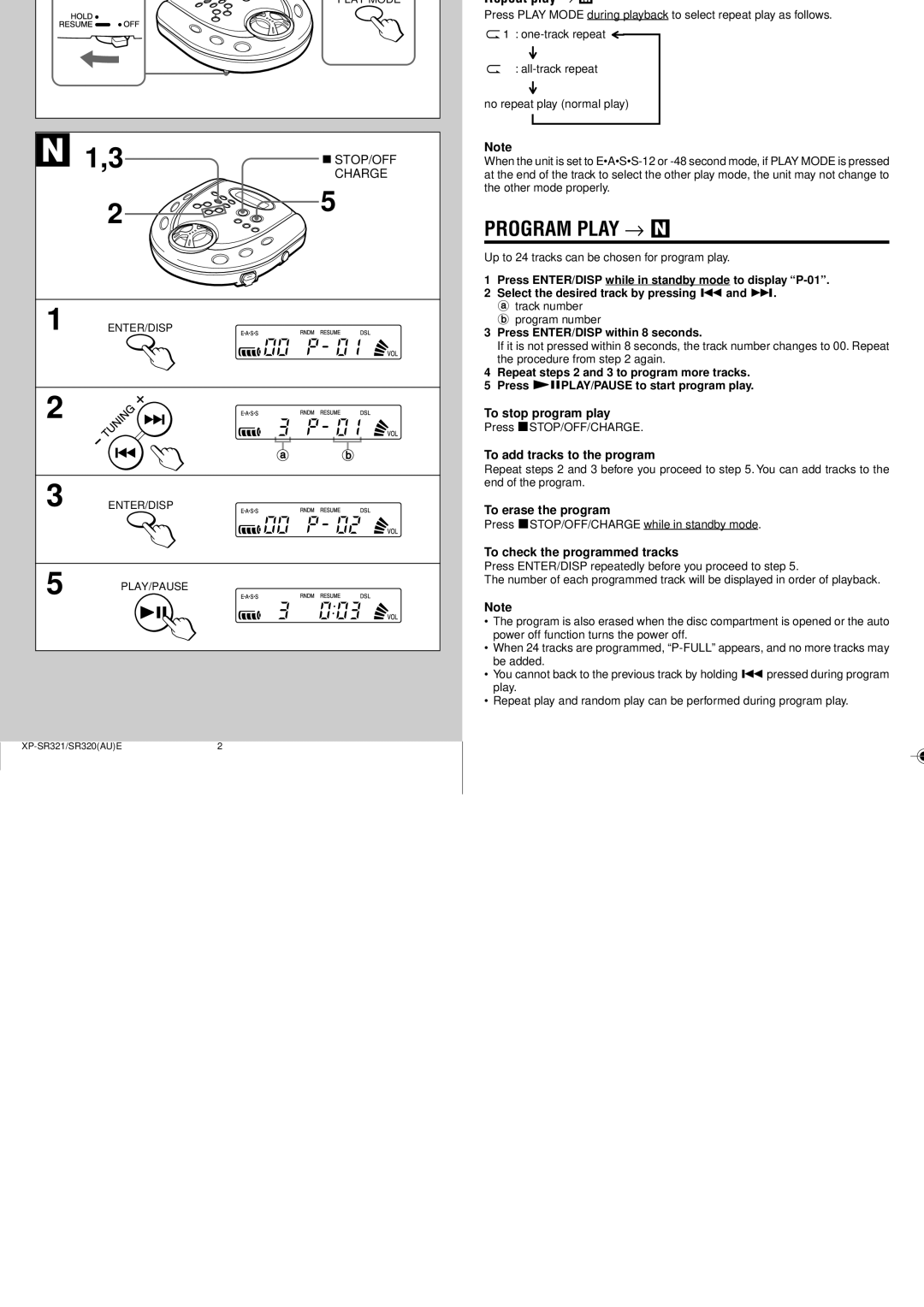 Sony XP-SR320, XP-SR321 specifications Program Play → N, Repeat play 