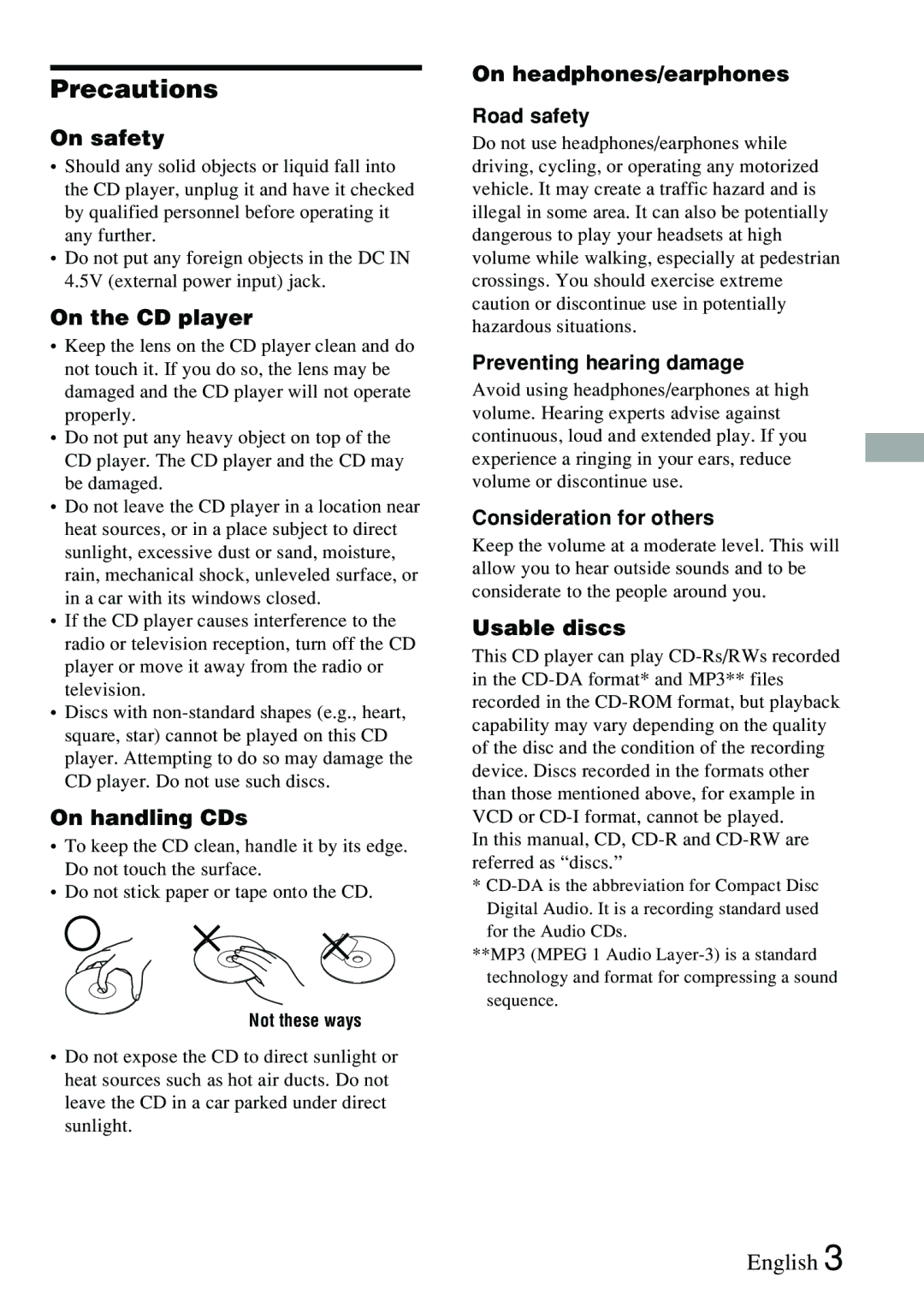 Sony XP-ZV77D, XP-ZV77C operating instructions Precautions 