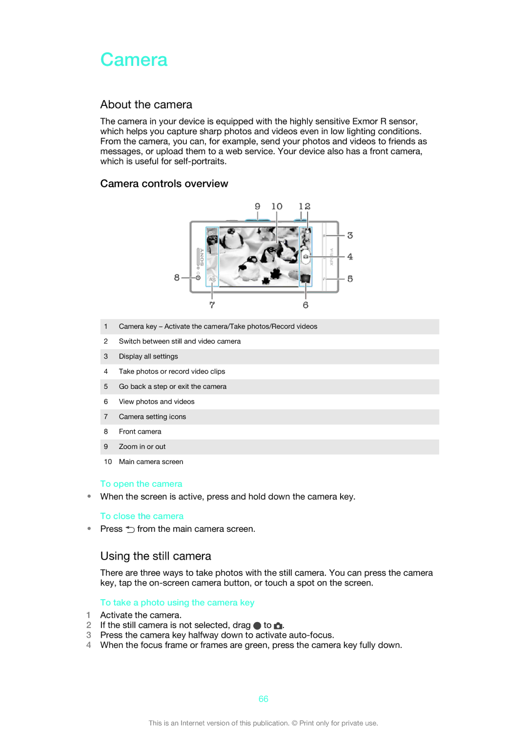 Sony 1261-4445, XPERIA P, 1261-4434, 1261-4451 manual About the camera, Using the still camera, Camera controls overview 