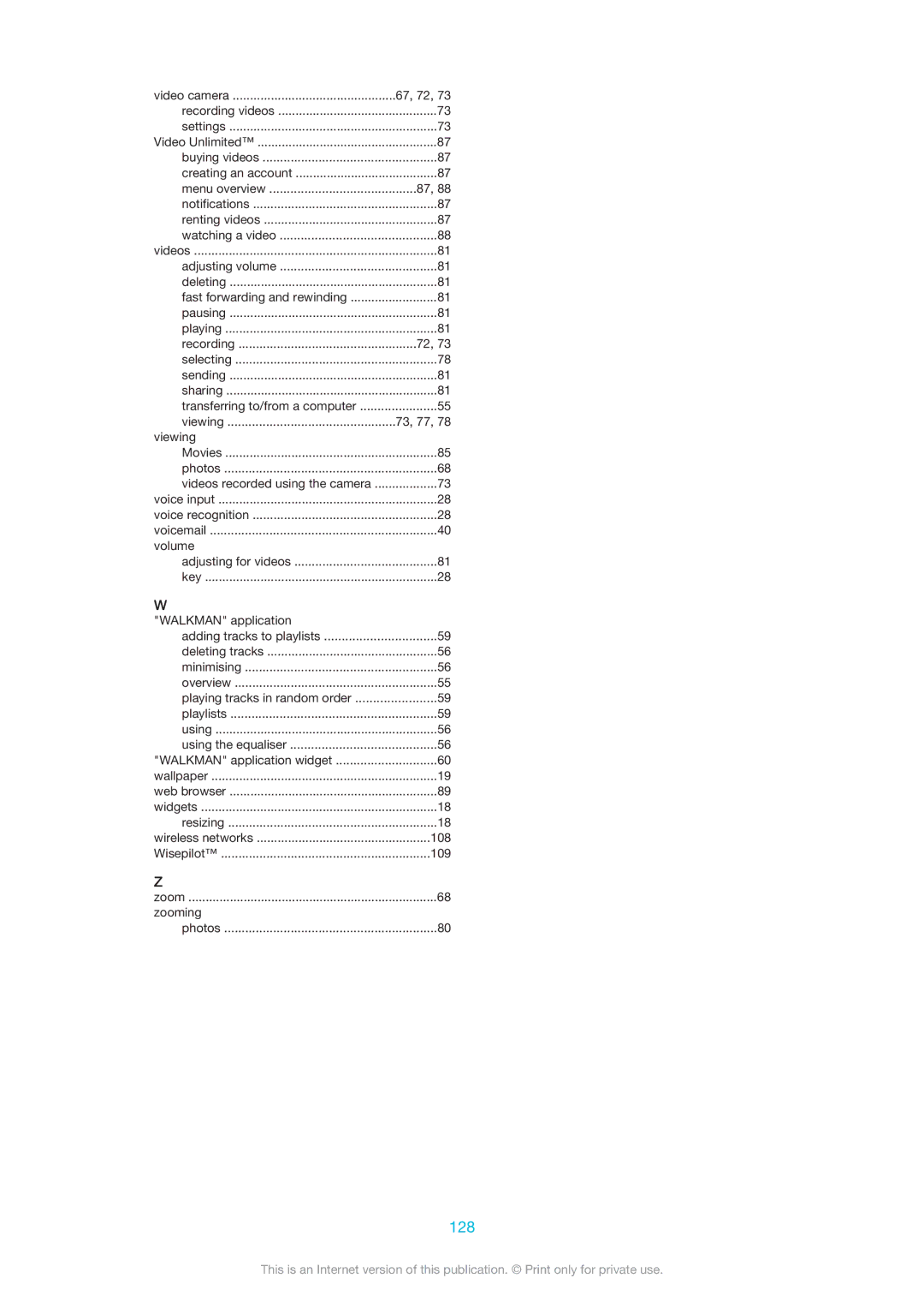 Sony XPERIA S manual 128, Video camera 