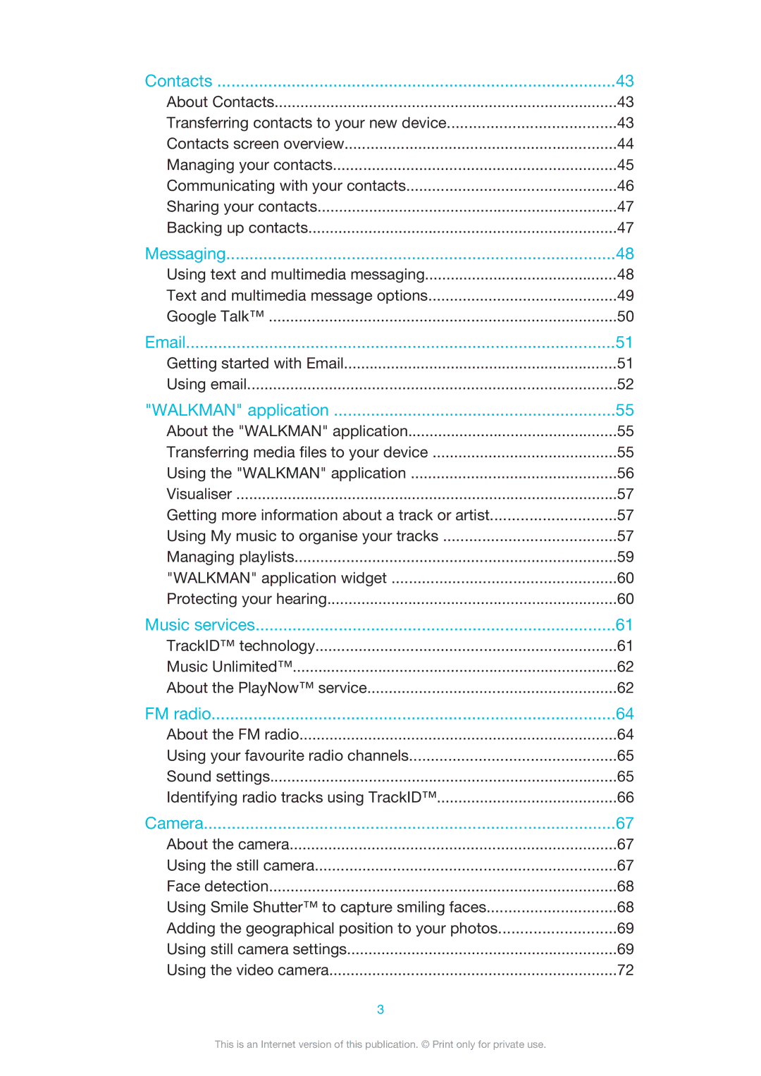 Sony XPERIA S manual Walkman application 