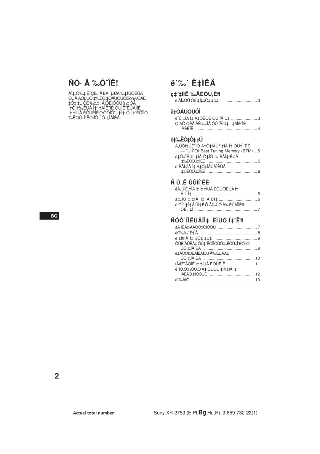 Sony XR-2753 operating instructions Ñó· Â ‰Ó¯Îë, ˙‰˙ Ê‡Ìëâ 